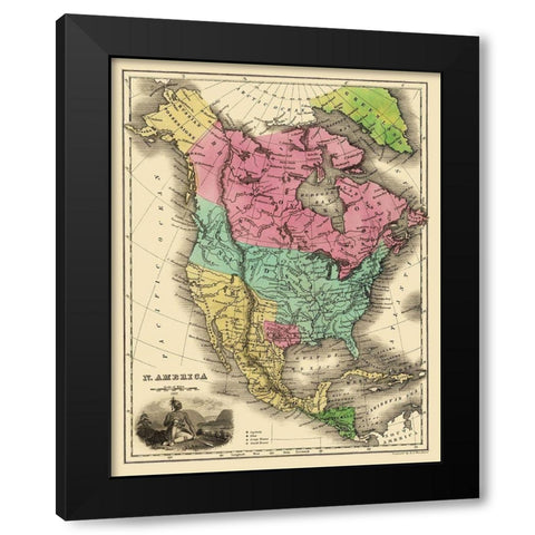 North America - Smiley 1842 Black Modern Wood Framed Art Print by Smiley