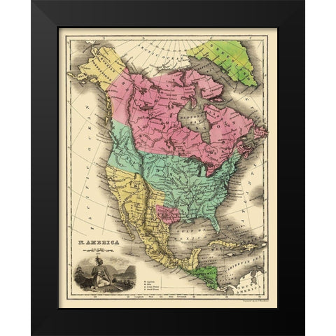 North America - Smiley 1842 Black Modern Wood Framed Art Print by Smiley