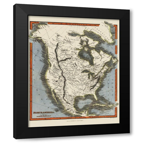 North America - Walker 1820 Black Modern Wood Framed Art Print by Walker