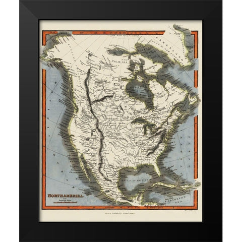 North America - Walker 1820 Black Modern Wood Framed Art Print by Walker