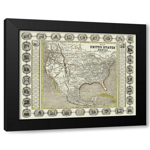 North America United States Mexico - Haven 1846 Black Modern Wood Framed Art Print with Double Matting by Haven