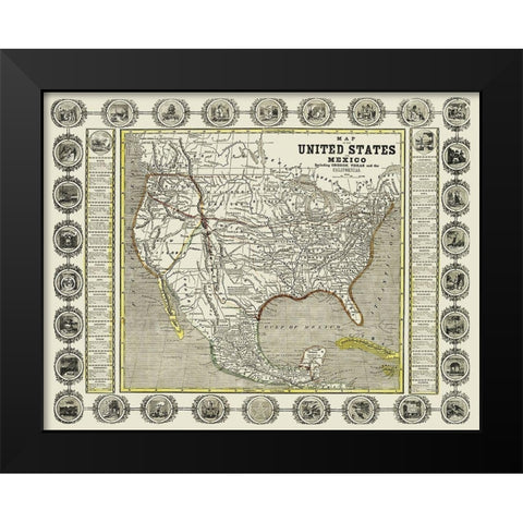 North America United States Mexico - Haven 1846 Black Modern Wood Framed Art Print by Haven