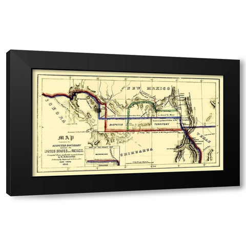 Disputed Boundary United States Mexico Black Modern Wood Framed Art Print by Schroefer