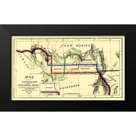 Disputed Boundary United States Mexico Black Modern Wood Framed Art Print by Schroefer