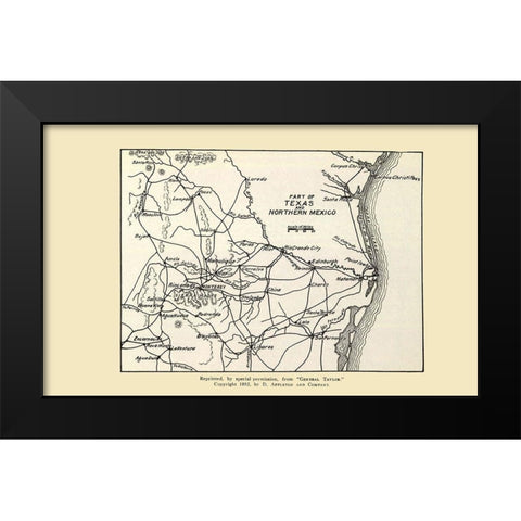 North America Northern Mexico Texas United States Black Modern Wood Framed Art Print by Appleton