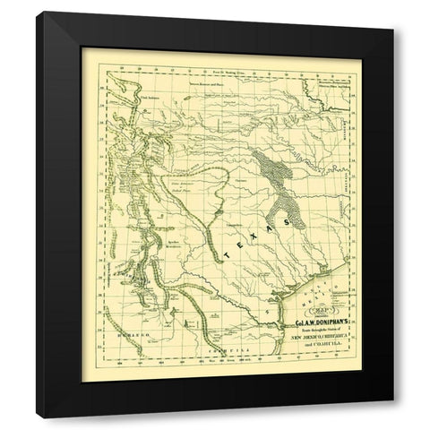Route thru New Mexico Chihuahua Coahuila Mexico US Black Modern Wood Framed Art Print with Double Matting by Doniphan