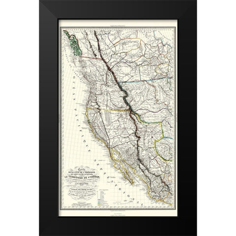 North America Western Territories - Hoen 1844 Black Modern Wood Framed Art Print by Hoen