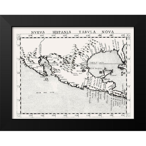 North America New Hispania Mexico United States Black Modern Wood Framed Art Print by Ruscelli
