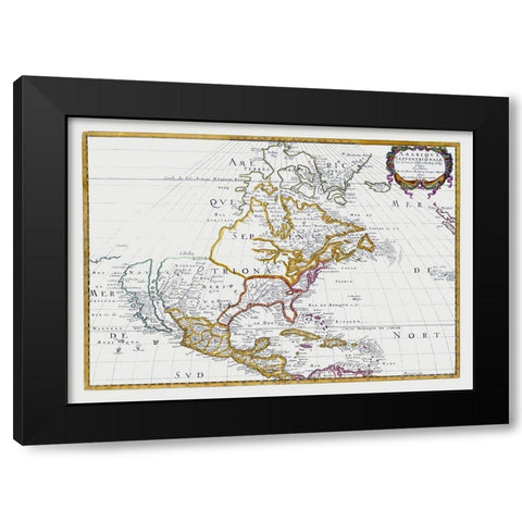 North America Mexico United States - Sanson 1650 Black Modern Wood Framed Art Print with Double Matting by Sanson