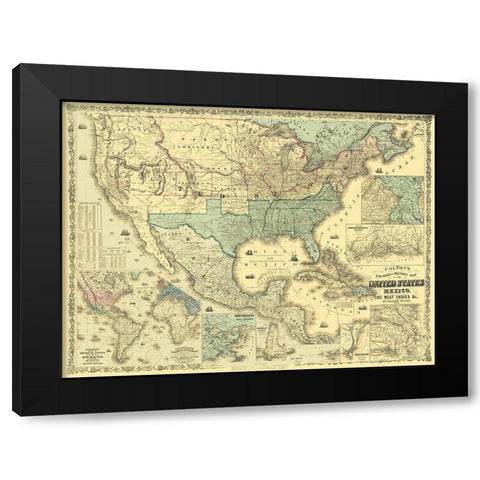 West Indies United States Mexico - Colton 1862 Black Modern Wood Framed Art Print with Double Matting by Colton