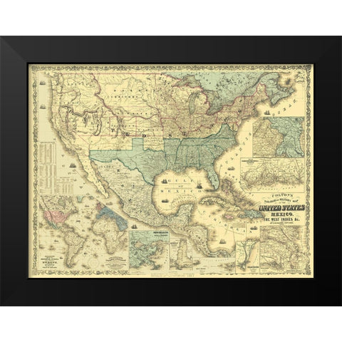 West Indies United States Mexico - Colton 1862 Black Modern Wood Framed Art Print by Colton
