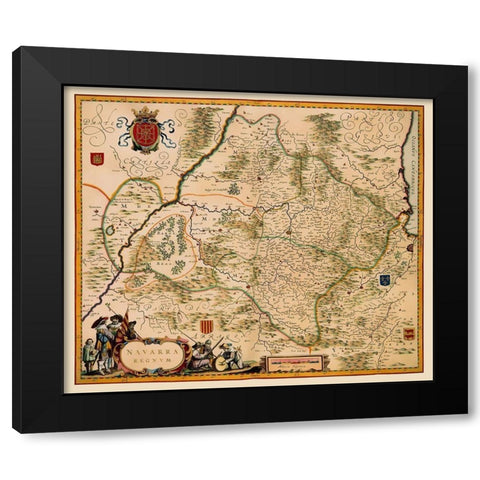 Iberian Peninsula Navarre Spain - Jansson 1638 Black Modern Wood Framed Art Print by Jansson
