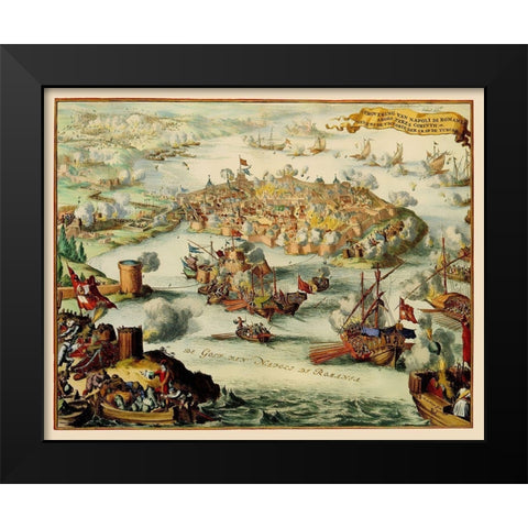 Nafplio Conquest Greece - DeHooghe 1686 Black Modern Wood Framed Art Print by De Hooghe