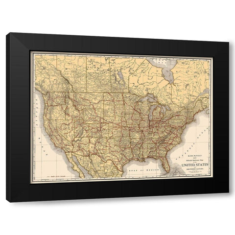 Railroad United States Southern Canada Black Modern Wood Framed Art Print by Rand McNally