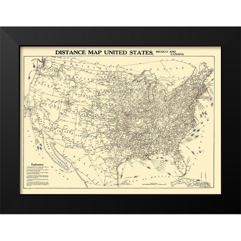 Distance United States Mexico Canada - Gallup 1919 Black Modern Wood Framed Art Print by Gallup