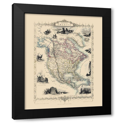 North America - Tallis 1851 Black Modern Wood Framed Art Print with Double Matting by Tallis