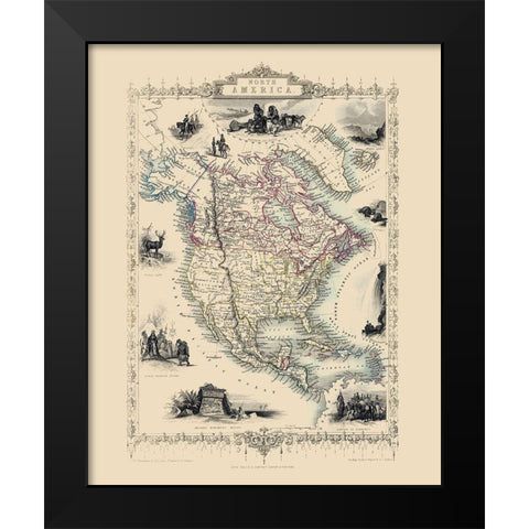North America - Tallis 1851 Black Modern Wood Framed Art Print by Tallis