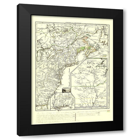 North America Eastern Coast United States Canada Black Modern Wood Framed Art Print by Le Rouge