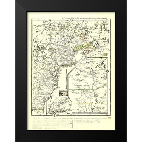 North America Eastern Coast United States Canada Black Modern Wood Framed Art Print by Le Rouge