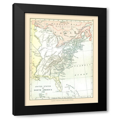 North America in 1783 United States Canada Black Modern Wood Framed Art Print with Double Matting by Gardiner