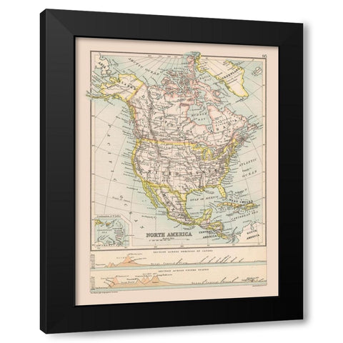 North America United States Mexico Canada Black Modern Wood Framed Art Print with Double Matting by Bartholomew