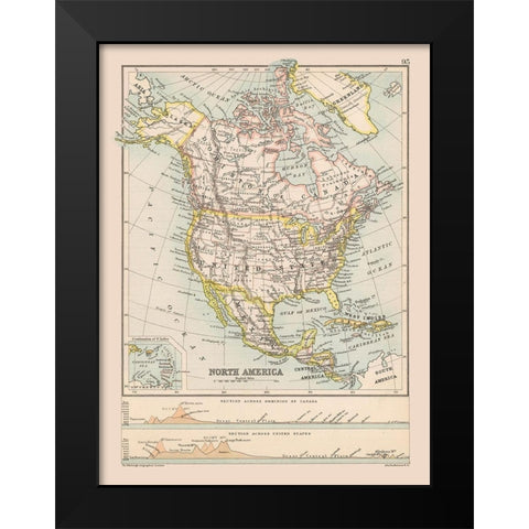 North America United States Mexico Canada Black Modern Wood Framed Art Print by Bartholomew