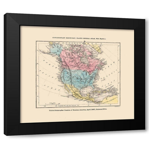 North America United States Mexico Canada Black Modern Wood Framed Art Print by Black