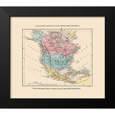 North America United States Mexico Canada Black Modern Wood Framed Art Print by Black