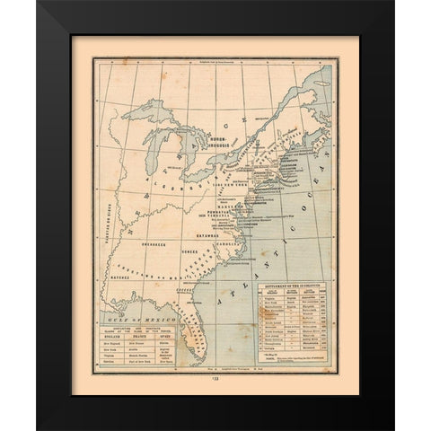 South Eastern North America United States Canada Black Modern Wood Framed Art Print by Cram