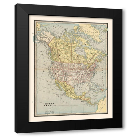 North America United States Mexico Canada Black Modern Wood Framed Art Print by Cram