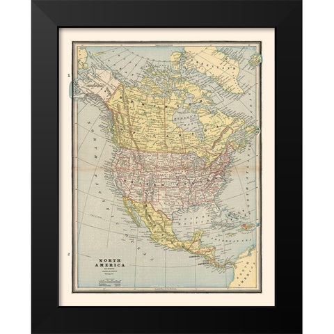 North America United States Mexico Canada Black Modern Wood Framed Art Print by Cram