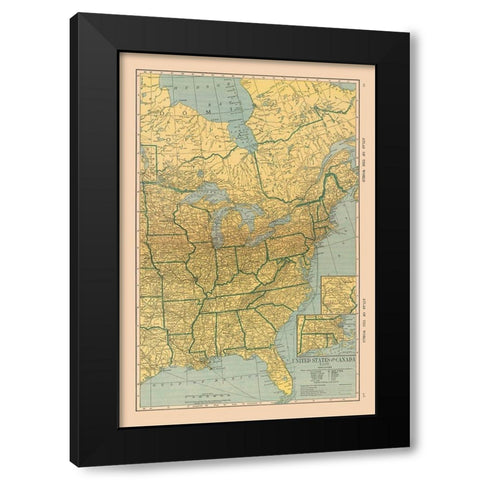 North America East United States Canada Black Modern Wood Framed Art Print by Hammond