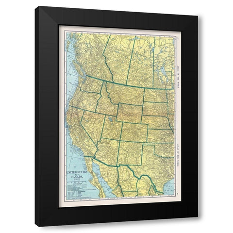 North America West United States Canada Mexico Black Modern Wood Framed Art Print with Double Matting by Hammond