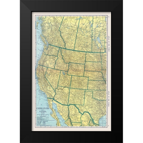 North America West United States Canada Mexico Black Modern Wood Framed Art Print by Hammond