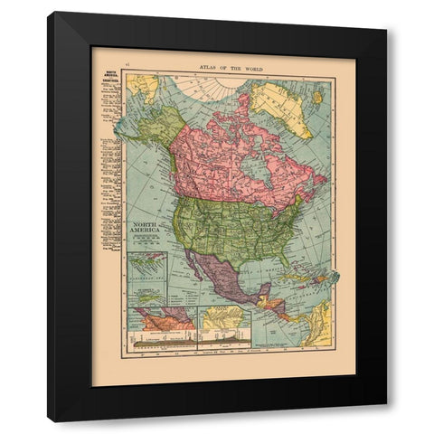 North America United States Mexico Canada Black Modern Wood Framed Art Print by Hammond