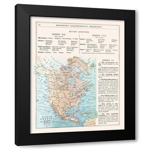 North America United States Mexico Canada Black Modern Wood Framed Art Print by Monteith