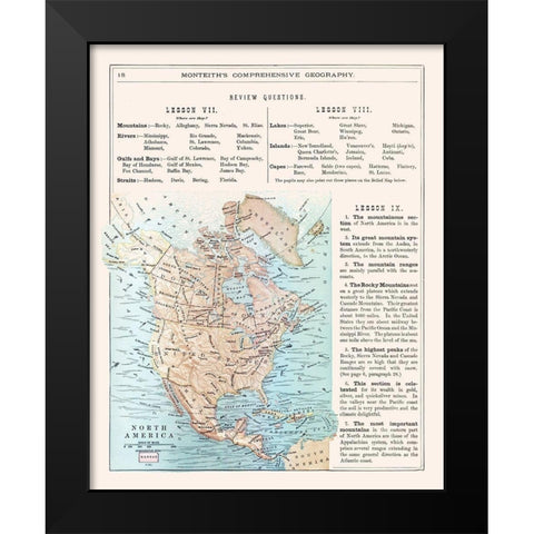 North America United States Mexico Canada Black Modern Wood Framed Art Print by Monteith