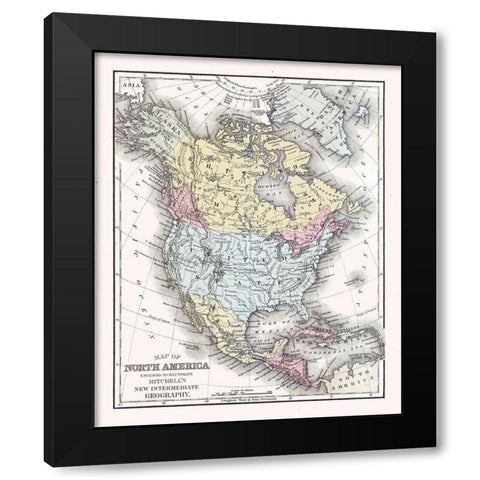 North America United States Mexico Canada Black Modern Wood Framed Art Print by Mitchell