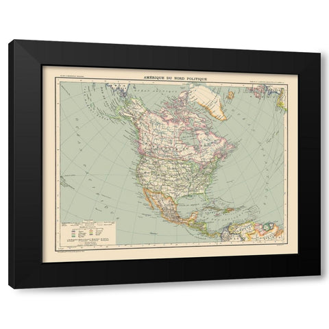 Political of North America - Schrader 1908 Black Modern Wood Framed Art Print with Double Matting by Schrader