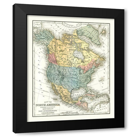 North America United States Mexico Canada Black Modern Wood Framed Art Print with Double Matting by Mitchell