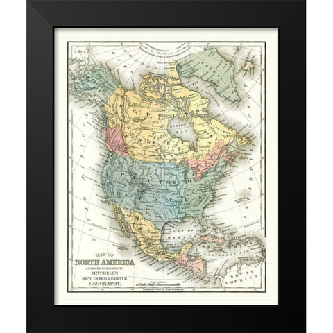 North America United States Mexico Canada Black Modern Wood Framed Art Print by Mitchell