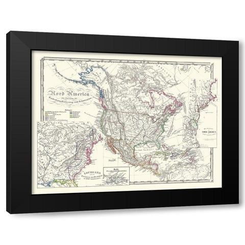 North America United States Mexico Canada Black Modern Wood Framed Art Print by Spruner