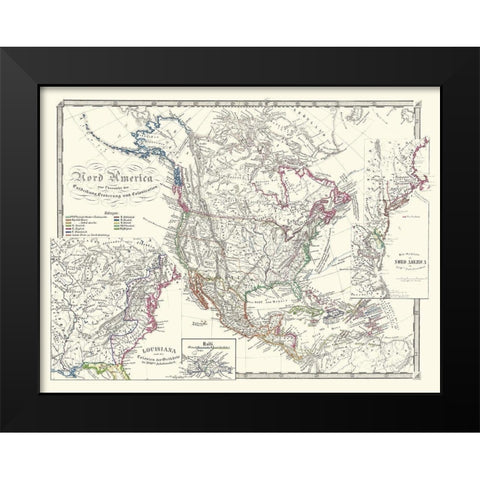 North America United States Mexico Canada Black Modern Wood Framed Art Print by Spruner