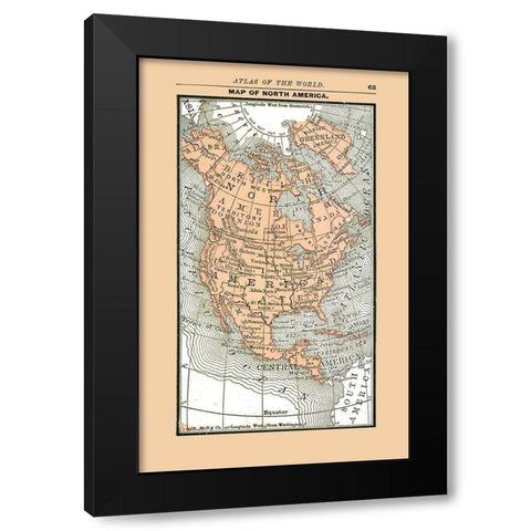 North America United States Mexico Canada Black Modern Wood Framed Art Print by Alden