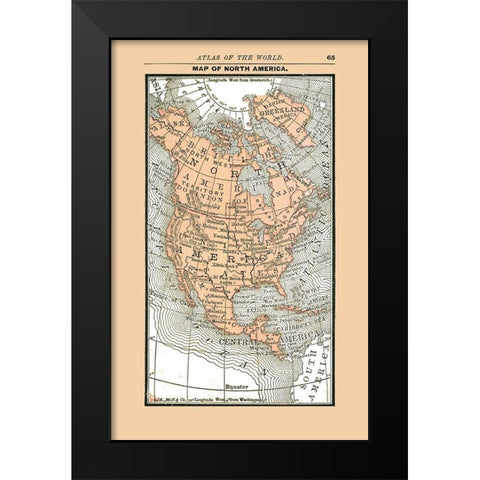 North America United States Mexico Canada Black Modern Wood Framed Art Print by Alden