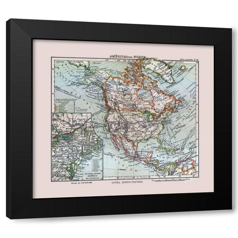 North America United States Mexico Canada Black Modern Wood Framed Art Print by Perthes