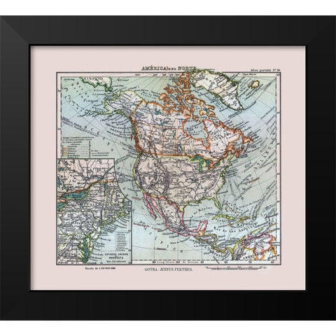 North America United States Mexico Canada Black Modern Wood Framed Art Print by Perthes