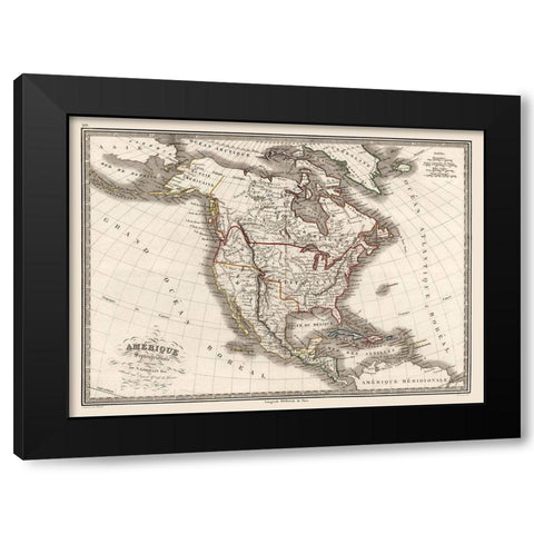 North America United States Mexico Canada Black Modern Wood Framed Art Print by Monin