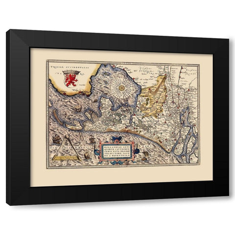 Holland Netherlands - Ortelius 1574 Black Modern Wood Framed Art Print with Double Matting by Ortelius