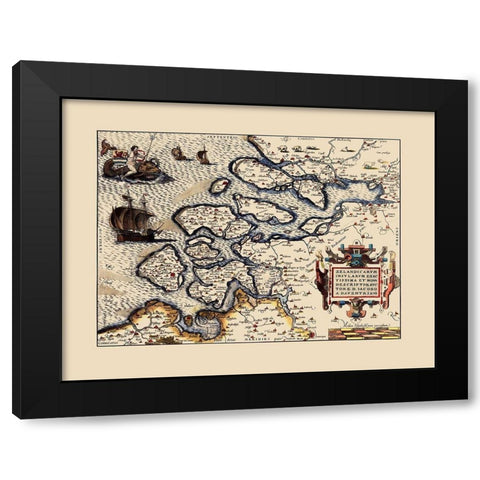Holland Netherlands - Ortelius 1573 Black Modern Wood Framed Art Print by Ortelius